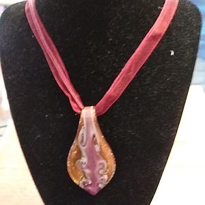 Murano glass/ribbon necklace